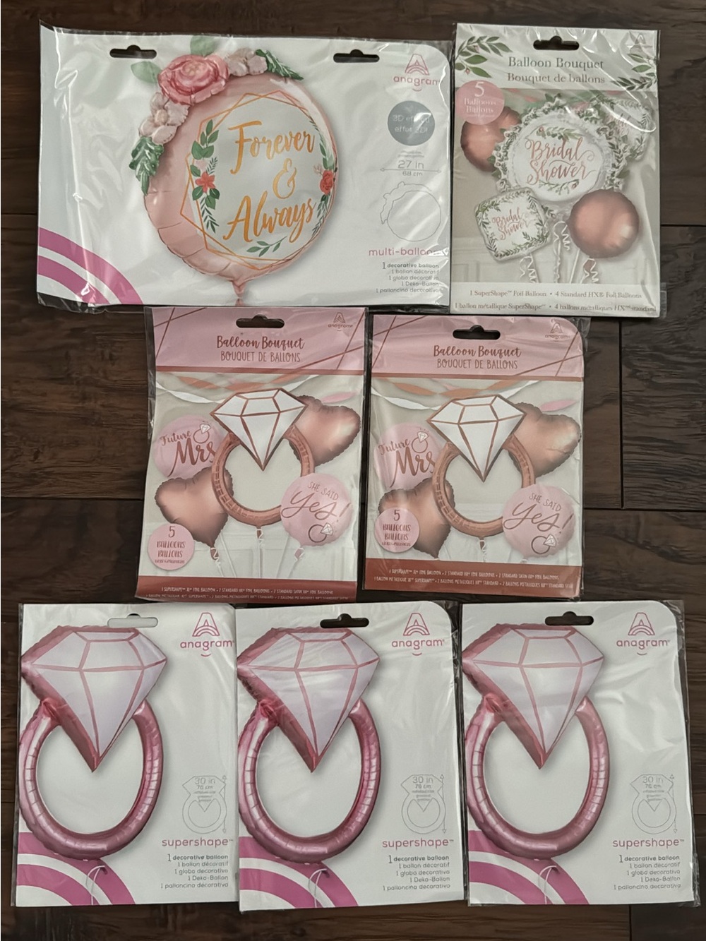 Anagram Bridal Shower & Engagement Mylar Foil Balloon Lot (7 Pack)
